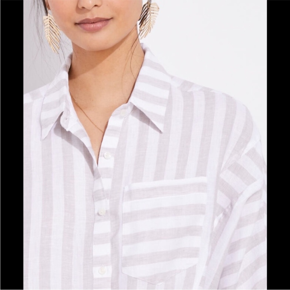 Vineyard Vines Striped Linen Weekend Top — White/Tan - Picture 2 of 9